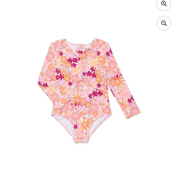 Jessica Simpson Pink and Orange Floral Kids Swim Rashguard - Picture 1 of 3